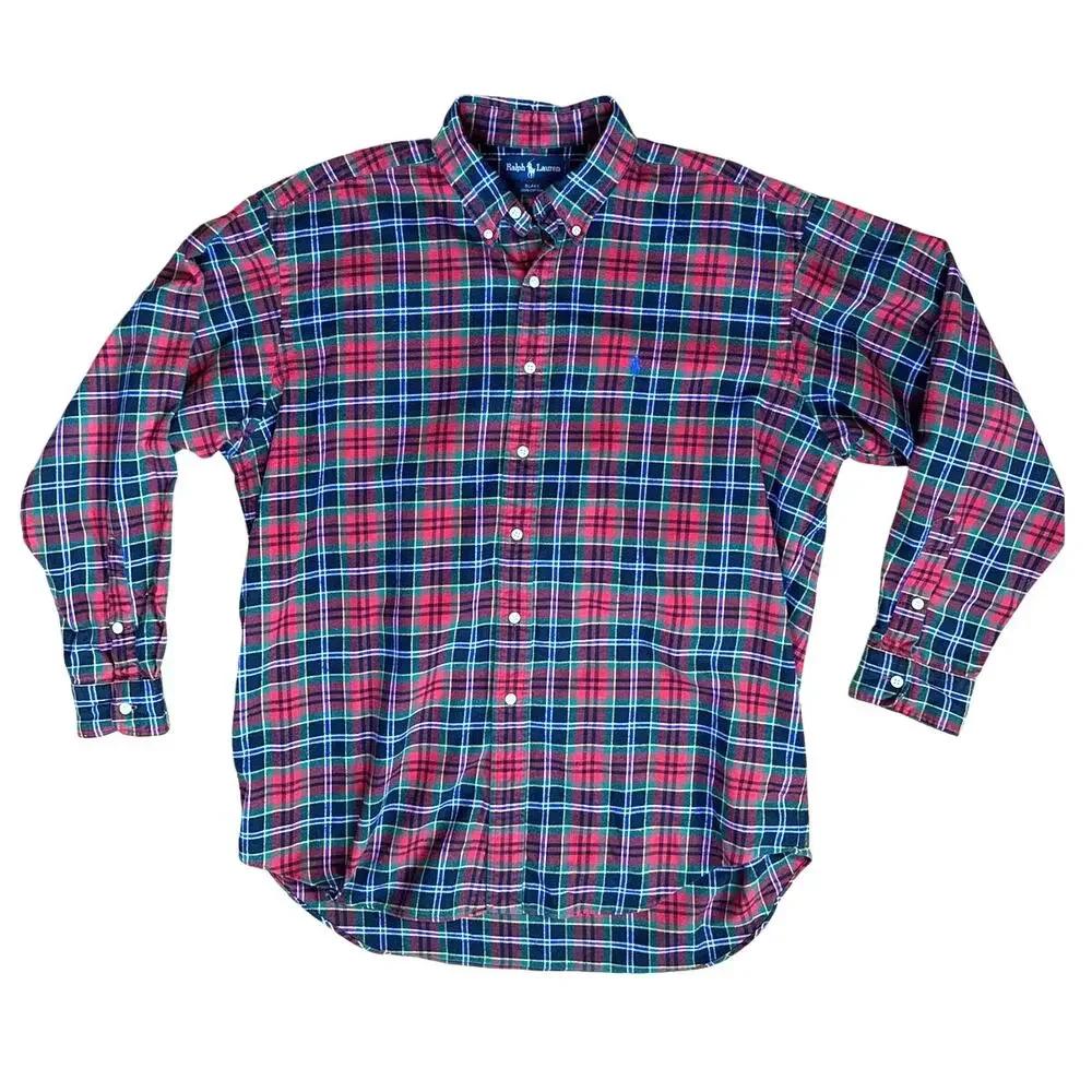 Ralph Lauren Blake 100% Cotton Flannel Button Down Plaid Shirt Size Large